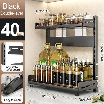 3-Tier Adjustable Spice Rack – Metal Kitchen Countertop Organizer