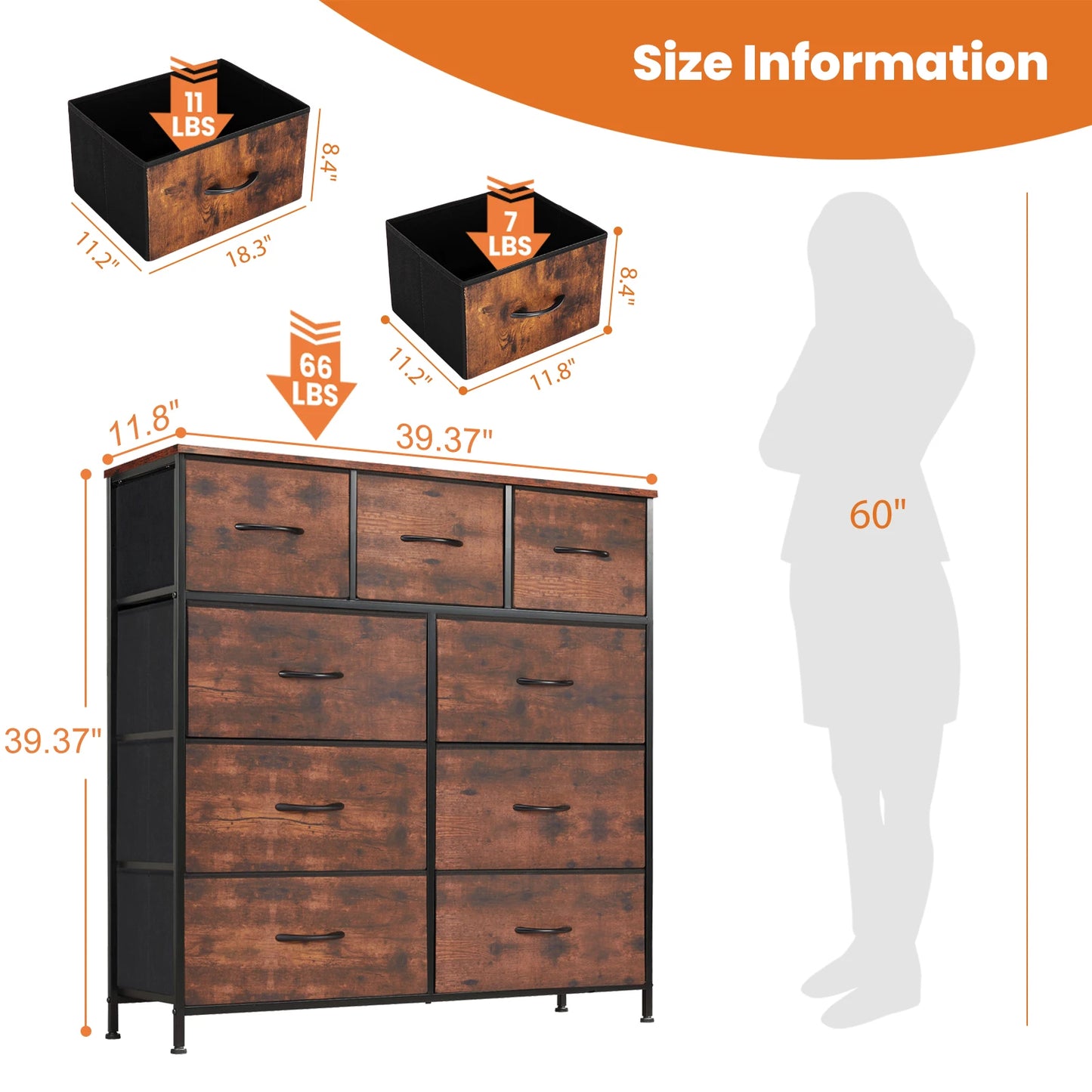 9-Drawer Bedroom Dresser – Fabric Storage Organizer with Metal Frame