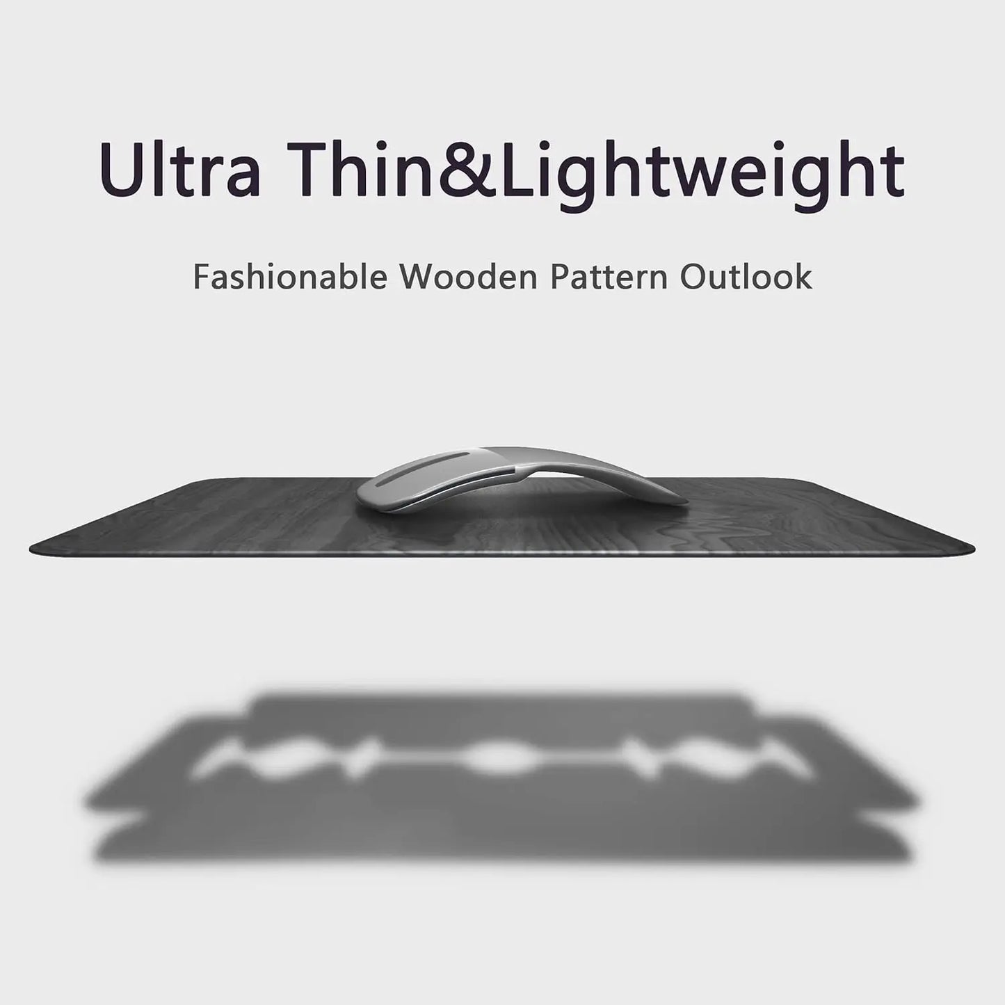 Square Hard Mouse Pad – Ultra-Thin Wood-Textured PU Leather Mat