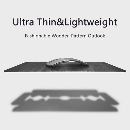 Square Hard Mouse Pad – Ultra-Thin Wood-Textured PU Leather Mat