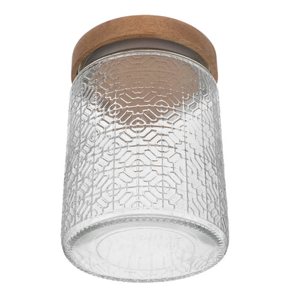 Textured Glass Storage Jar with Acacia Wood Lid
