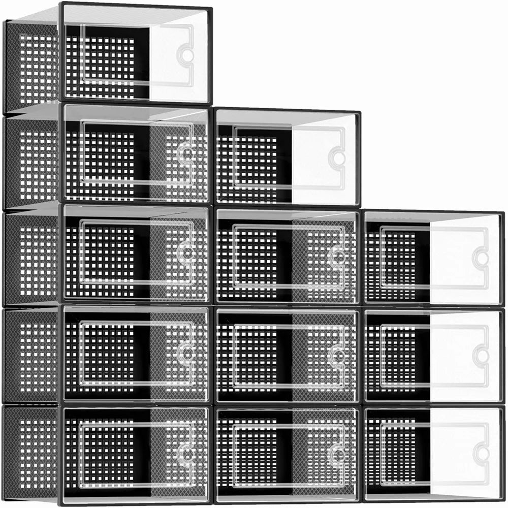 12-Pack Stackable Shoe Storage Boxes – Transparent Plastic
