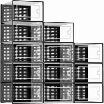 12-Pack Stackable Shoe Storage Boxes – Transparent Plastic