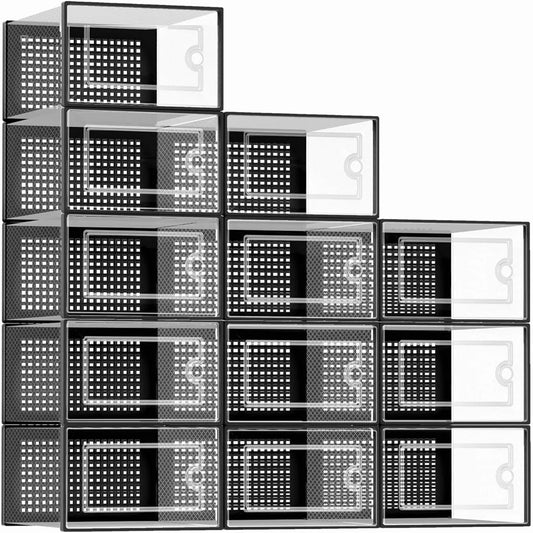 12-Pack Stackable Shoe Storage Boxes – Transparent Plastic