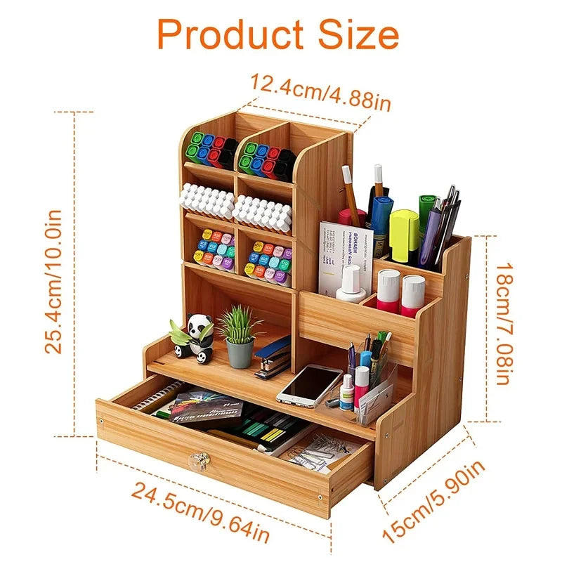Wooden Desk Organizer – DIY Stationery Storage with Drawer