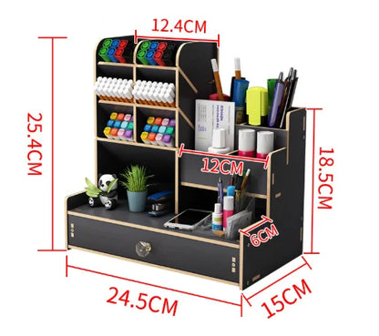 Wooden Desk Organizer – DIY Stationery Storage with Drawer