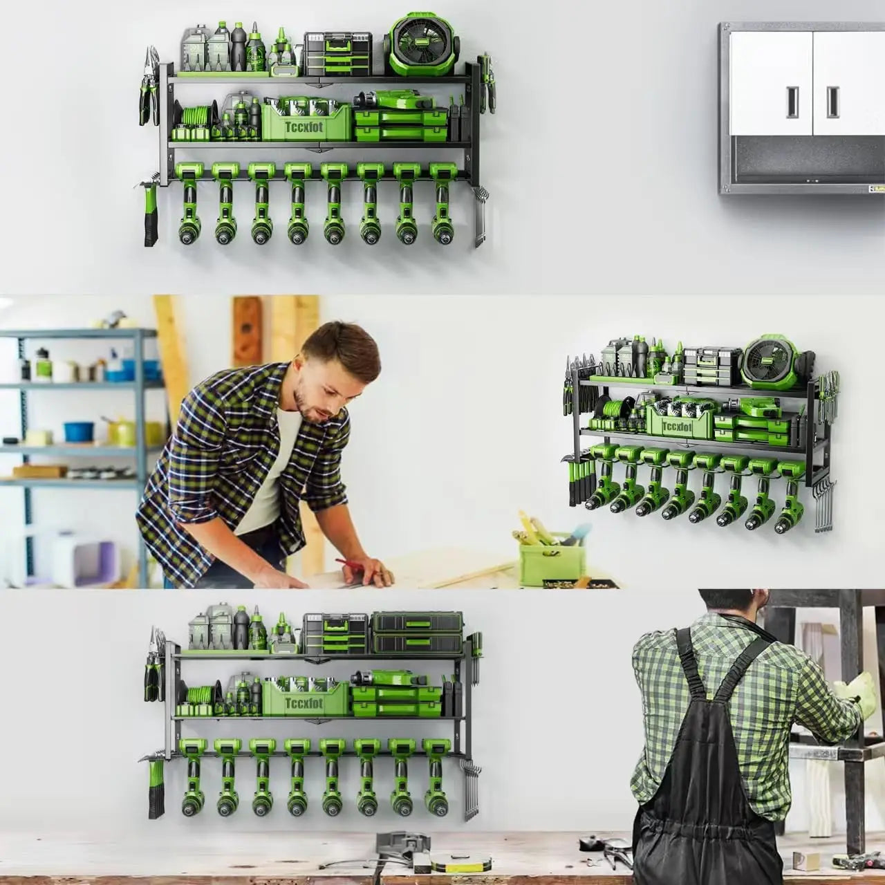 3-Layer Wall Mount Drill Holder – Garage Tool Organizer Rack