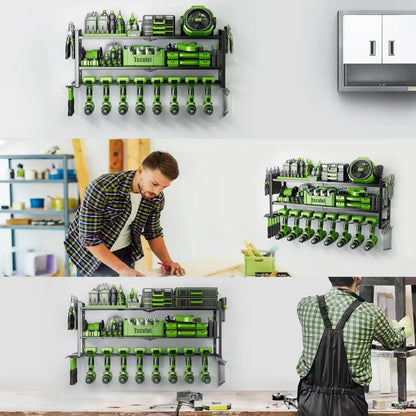 3-Layer Wall Mount Drill Holder – Garage Tool Organizer Rack