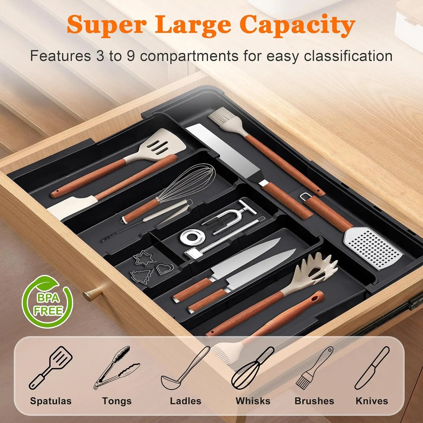 Expandable Kitchen Drawer Organizer – Large Plastic Tray