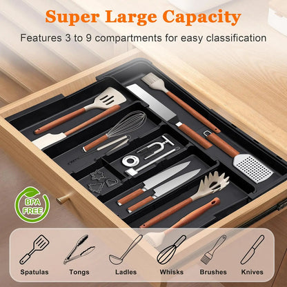 Expandable Kitchen Drawer Organizer – Large Plastic Tray