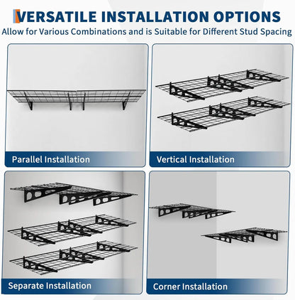 2-Pack Garage Wall Shelving – 2x6ft Heavy Duty Metal Storage Rack