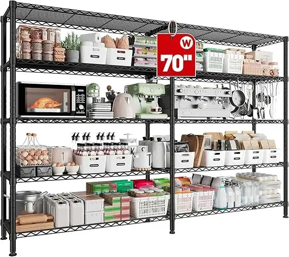 70" Heavy-Duty 5-Tier Metal Wire Shelving Unit – Black