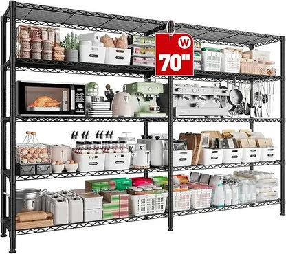 70" Heavy-Duty 5-Tier Metal Wire Shelving Unit – Black
