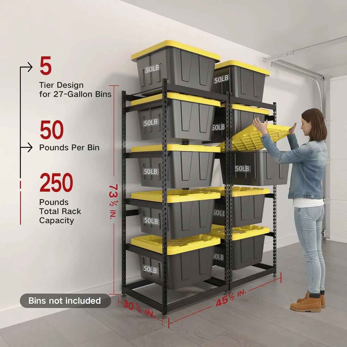 5-Tier Heavy-Duty Metal Storage Rack – 250 lb Capacity