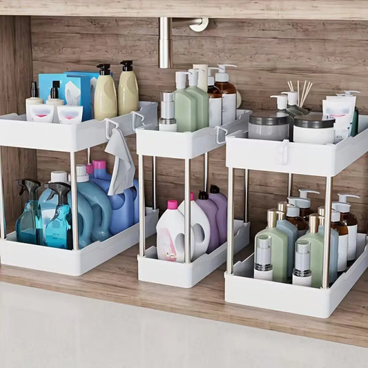 3-Tier Under Sink Organizer – 3-Pack Plastic Storage Racks