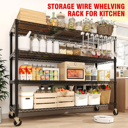 4-Tier Heavy Duty Rolling Wire Shelving Rack – Stainless Steel