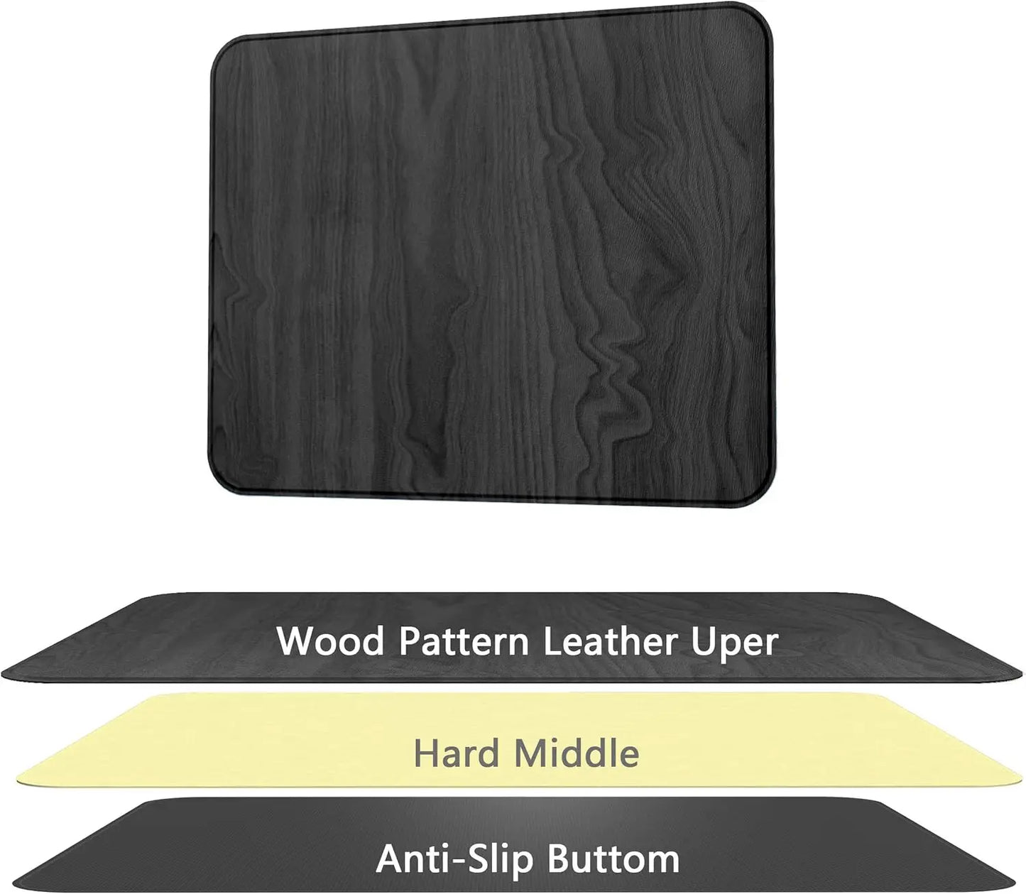 Square Hard Mouse Pad – Ultra-Thin Wood-Textured PU Leather Mat