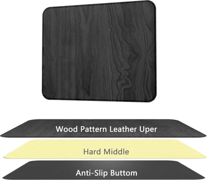 Square Hard Mouse Pad – Ultra-Thin Wood-Textured PU Leather Mat