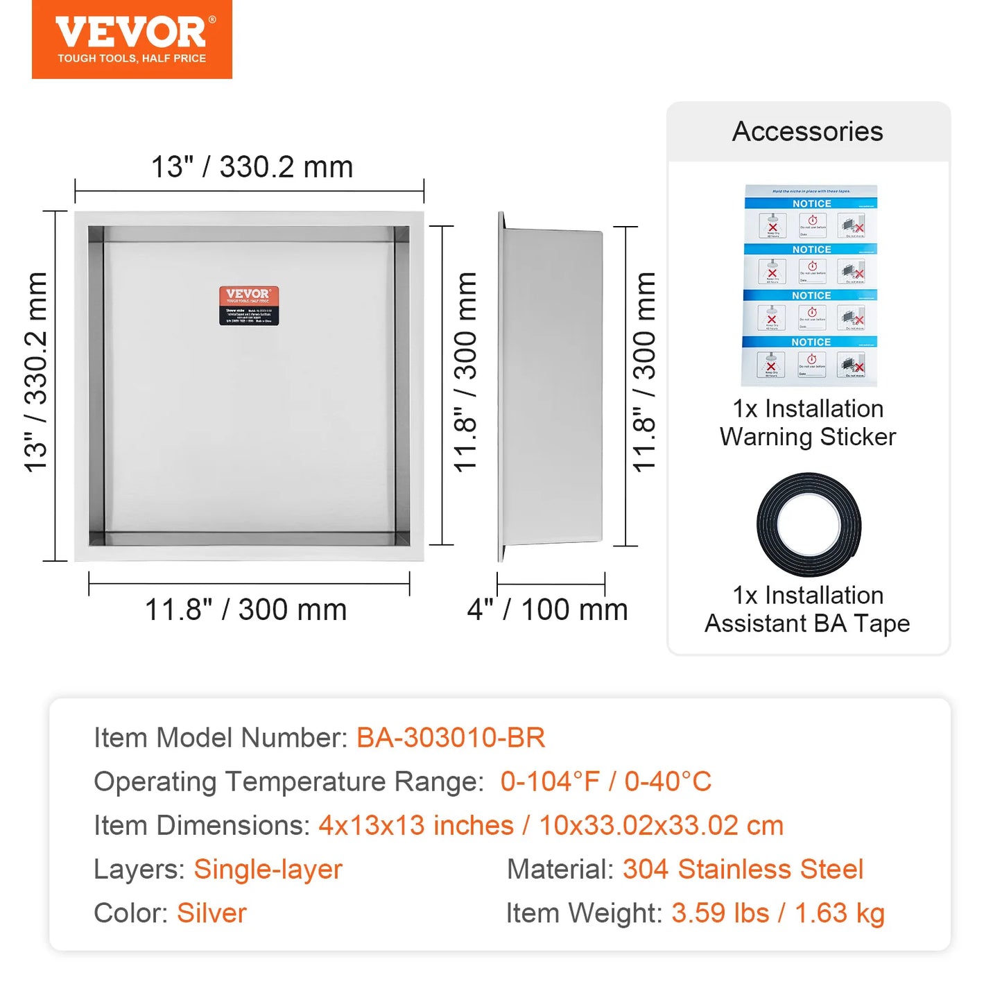 Stainless Steel Shower Niche – Double Tier Recessed Wall Shelf