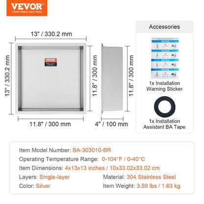 Stainless Steel Shower Niche – Double Tier Recessed Wall Shelf