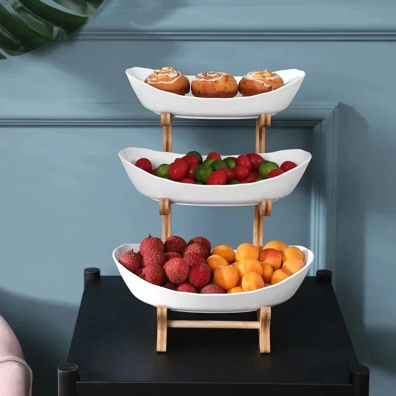 Stackable Fruit Bowls with Wooden Stand