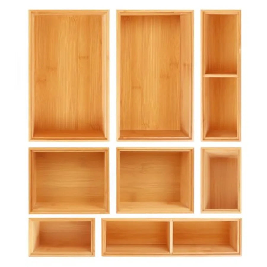 Bamboo Drawer Organizer Set – 8-Piece Wood Storage Bin Divider