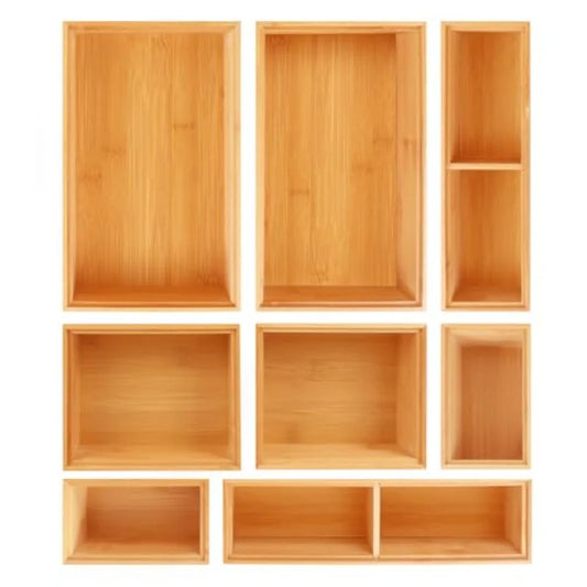 Bamboo Drawer Organizer Set – 8-Piece Wood Storage Bin Divider