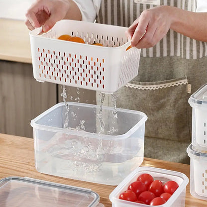 Refrigerator Storage Box – Fridge Organizer with Drain Basket, Plastic