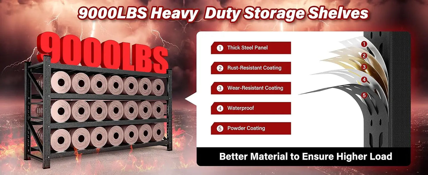 9000LBS Heavy Duty Garage Shelving – 75" Wide Metal Storage Rack