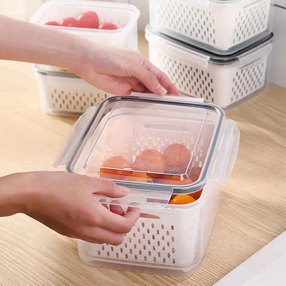 Refrigerator Storage Box – Fridge Organizer with Drain Basket, Plastic